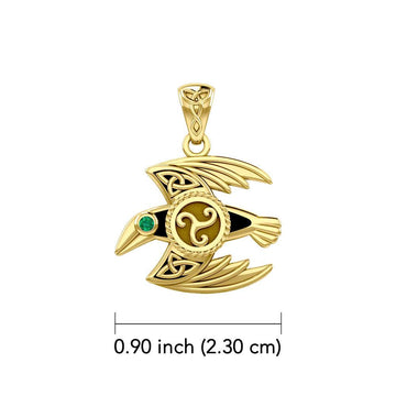 Behind the Mystery of the Mythical Raven 14K Yellow Gold Jewelry Pendant with Gemstone GPD5381 - Jewelry